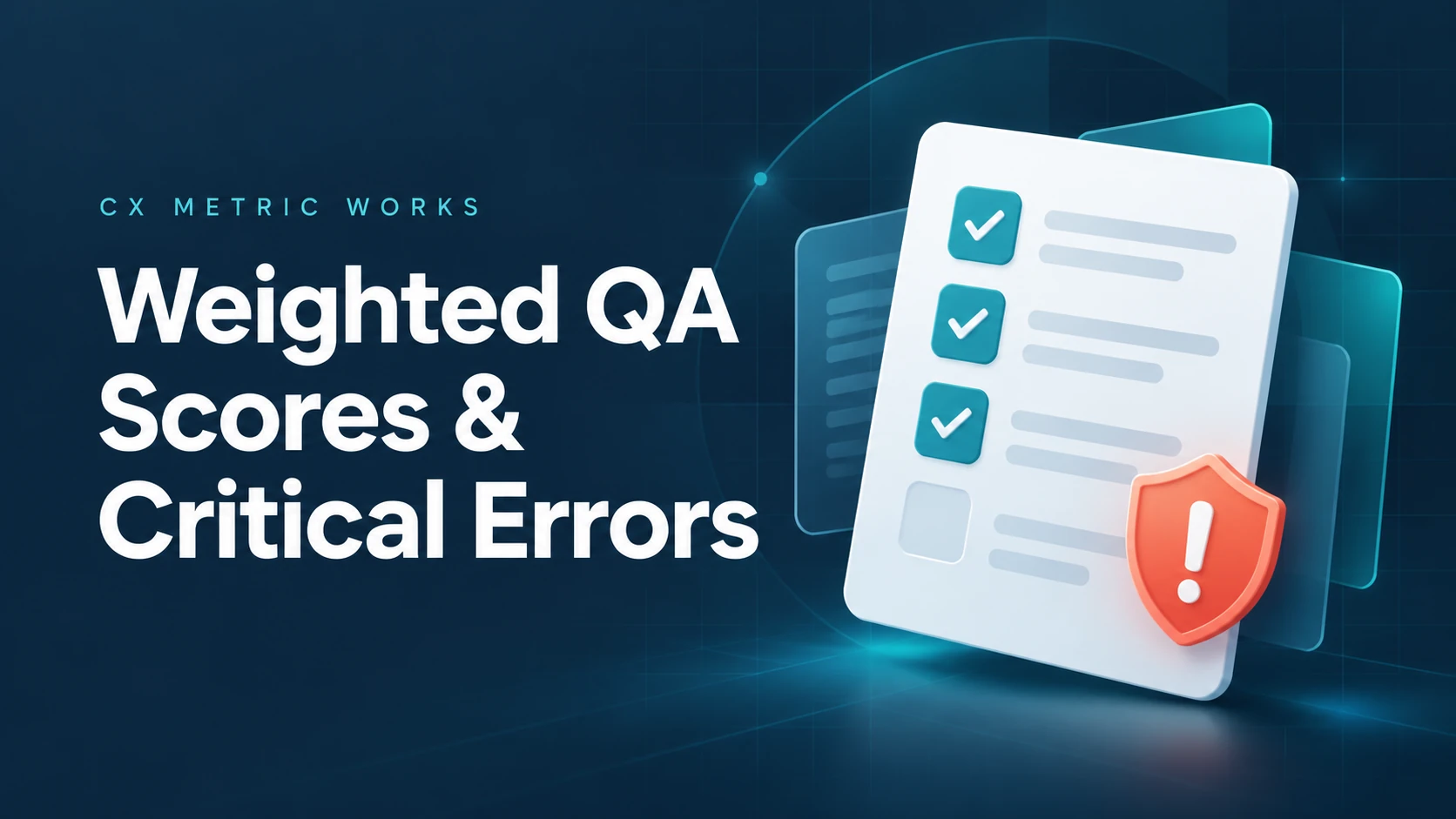 Weighted QA scores and critical errors illustrated by a checklist and warning shield